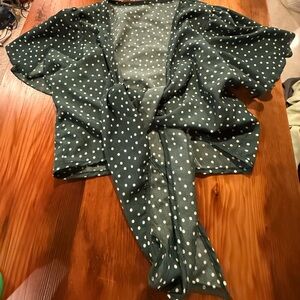 Green Cropped Polka Dot Wrapped Shirt